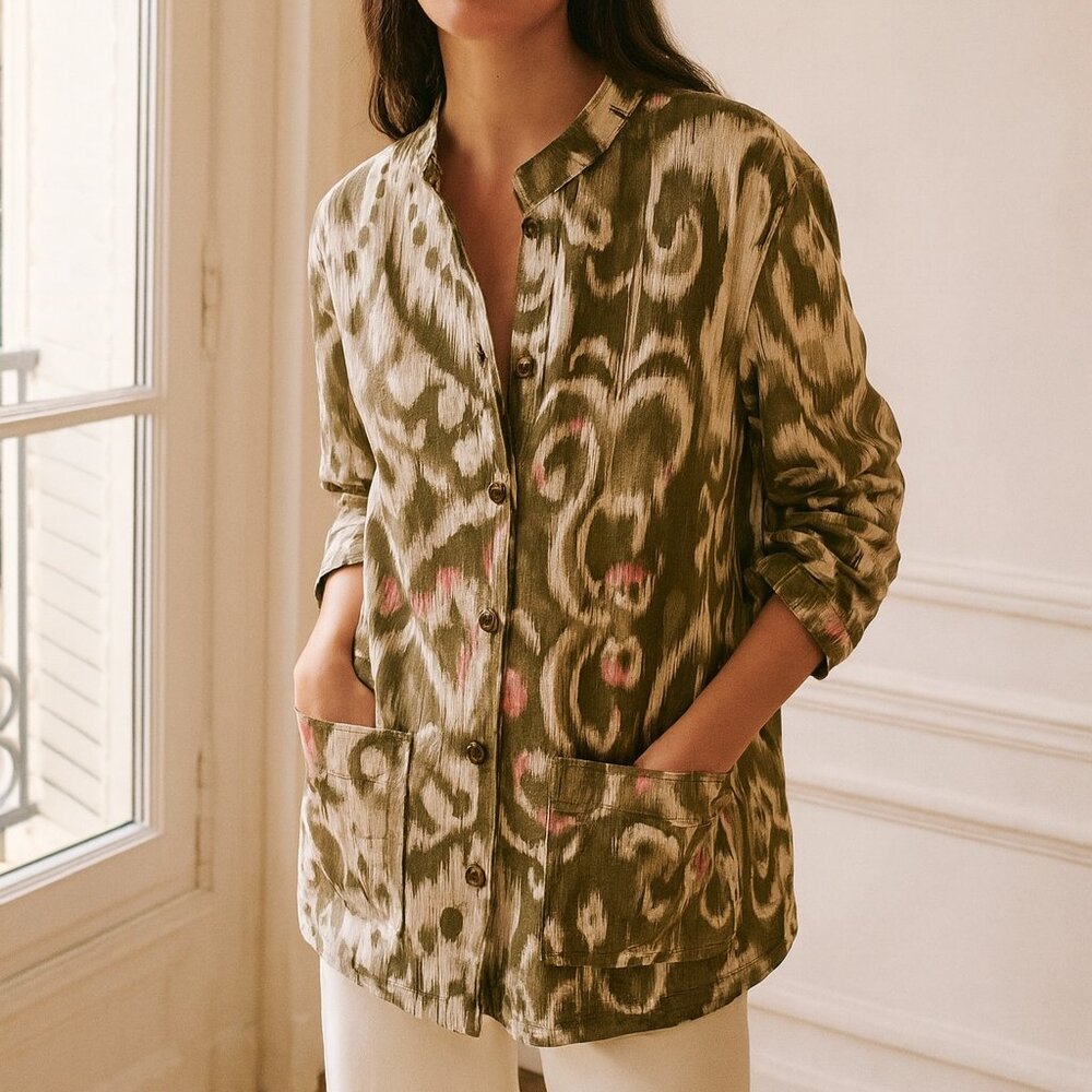 Chico's Brown & Coral Abstract Button Blazer Jacket  2